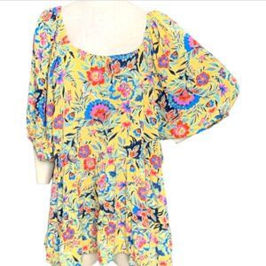 Terra & Sky Yellow Floral Tiered Peplum Top/Blouse Plus Sz 4X #104H